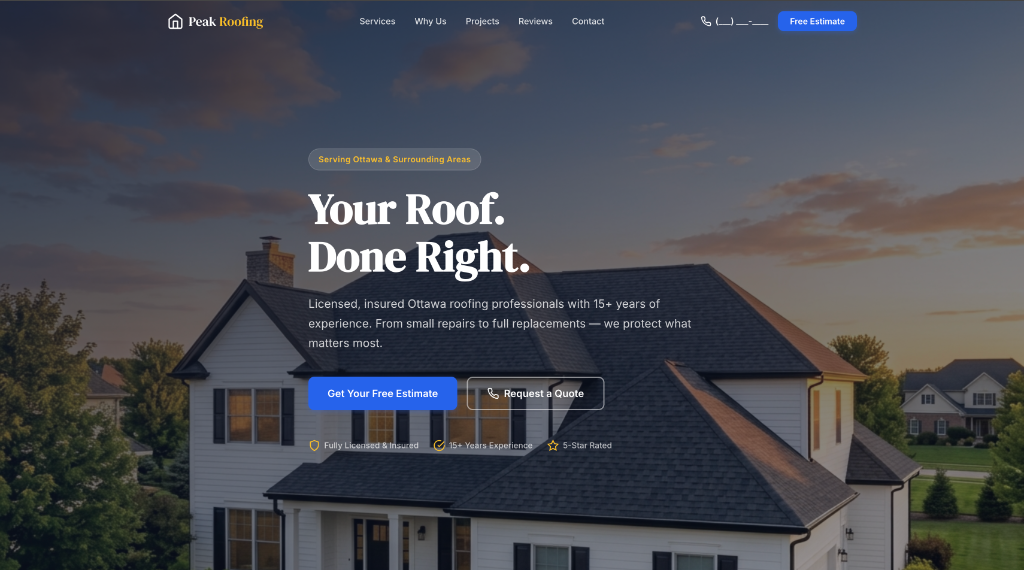 High-converting website layout for local home services and roofing company