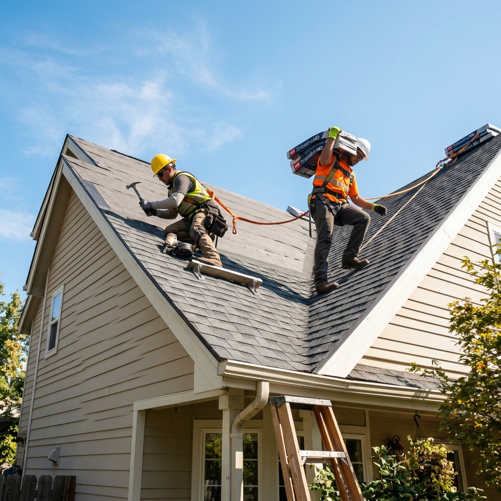 Peak Roofing crew installing a new roof
