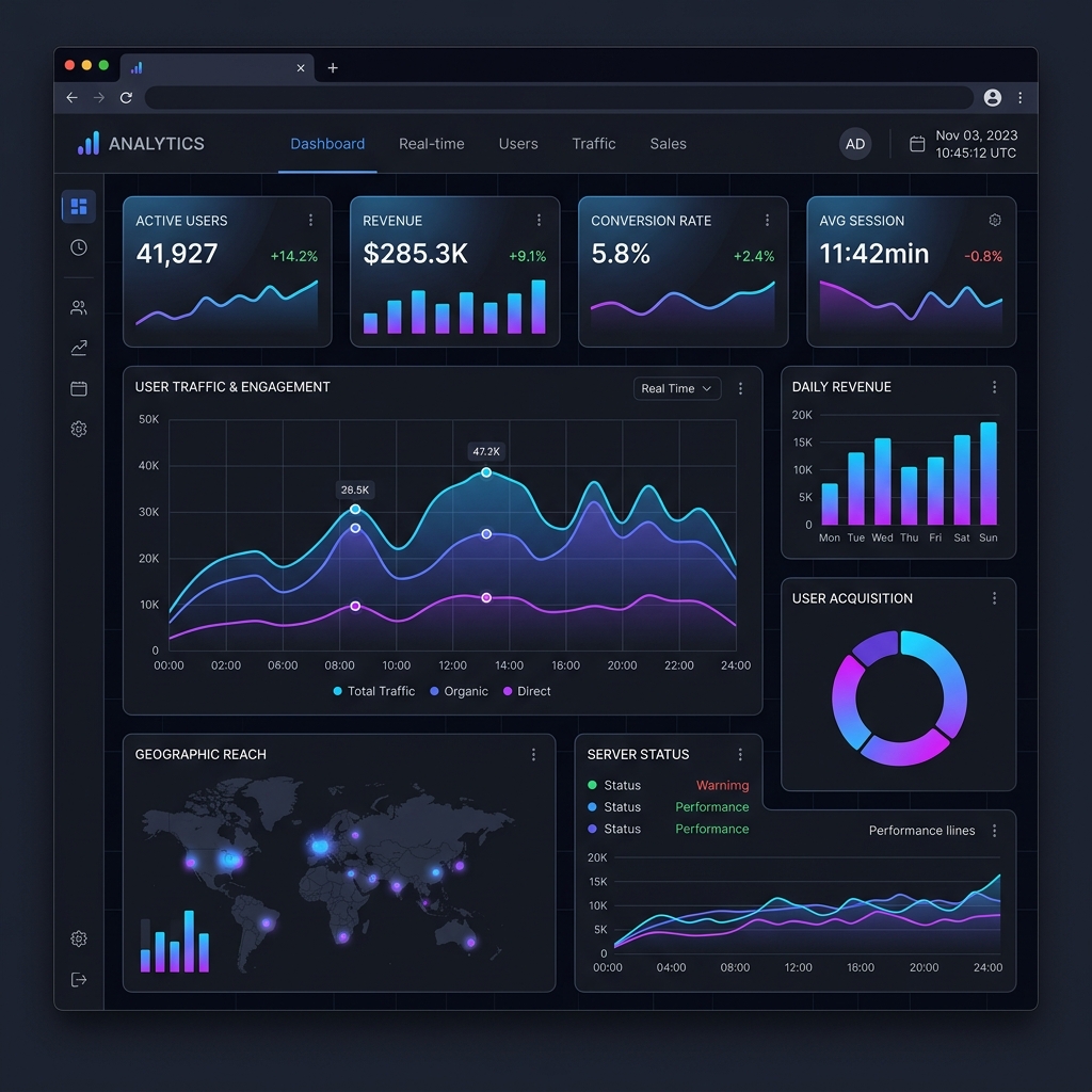 Nexova enterprise analytics dashboard with real-time data visualization